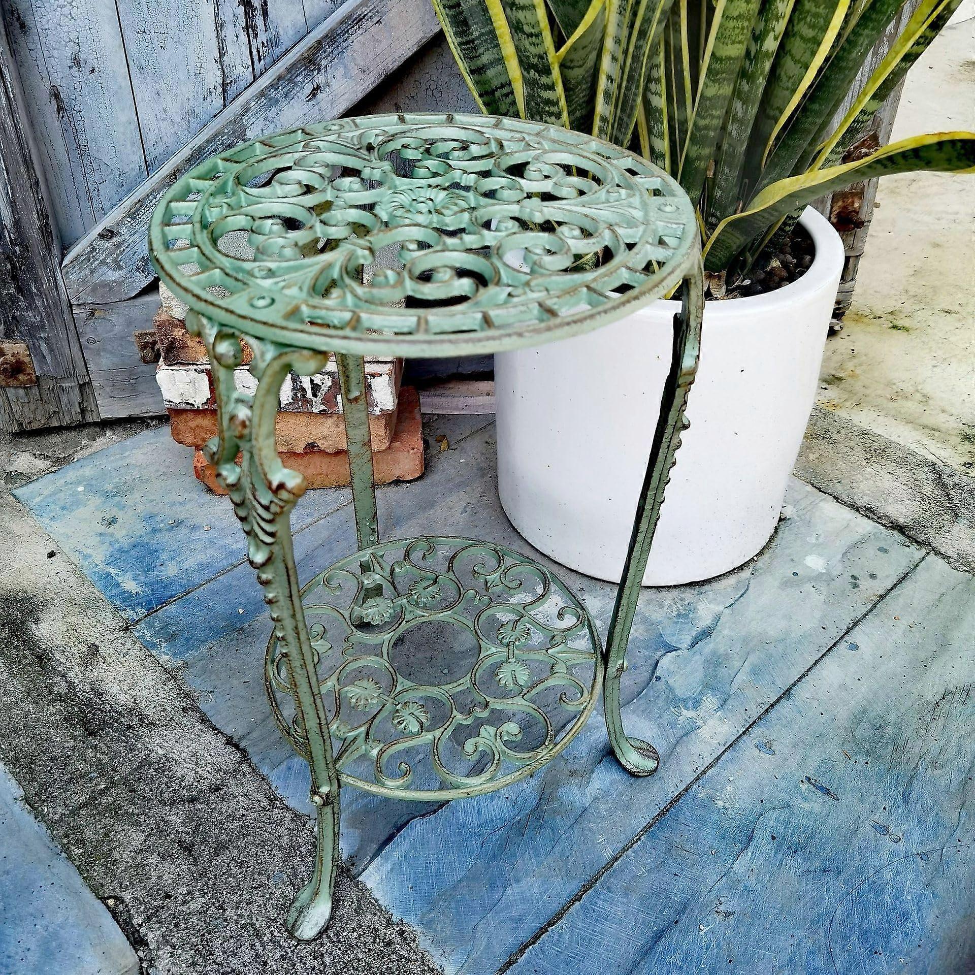 Metal Patio Side Table With Double Layer Design, Outdoor End Table, Porch Yard Balcony Deck, Small Accent Table