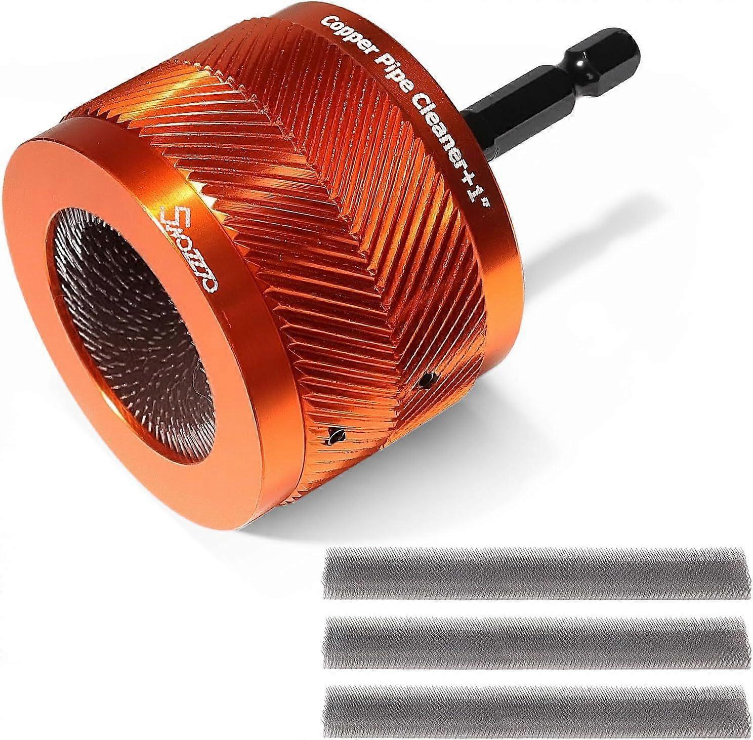 1-inch copper pipe cleaner set with 1/4 hex handle and 2 replaceable blades for