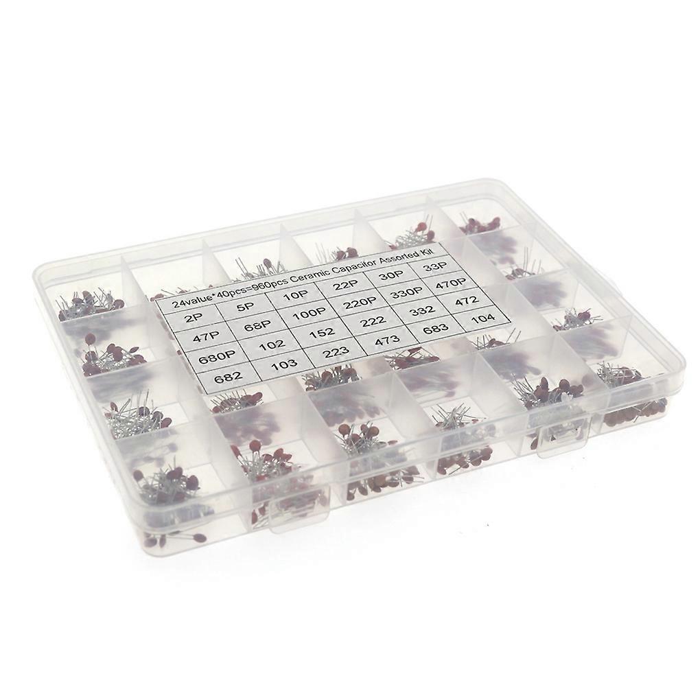960 Pieces/Set Capacitor Pack Circuitboard Ceramic Capacitors 24 Value Assorted DIY Component Kit Replacing Parts