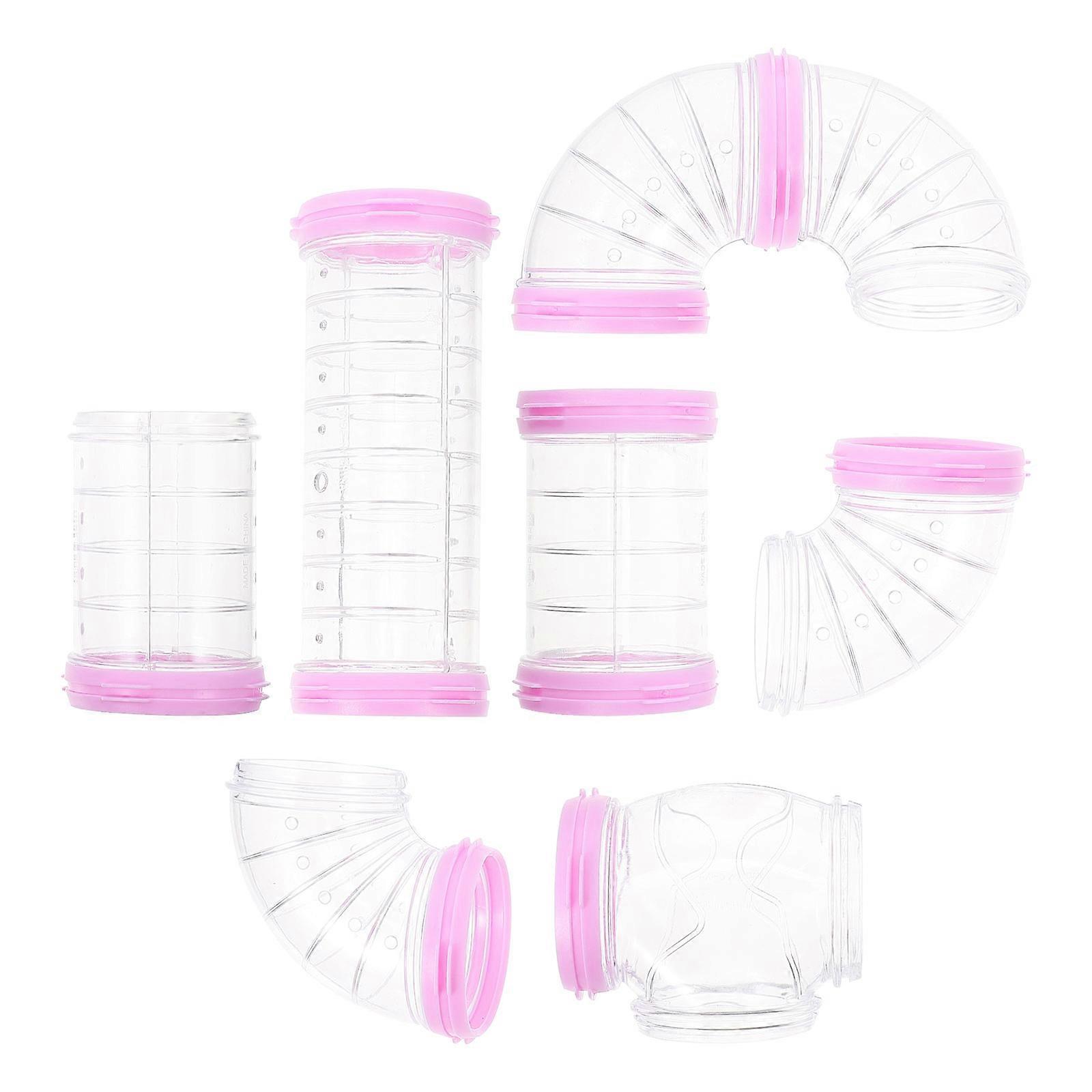 Pink Hamster Cage Tunnel Maze Tube for Pets DIY Use 5Sets Plastic