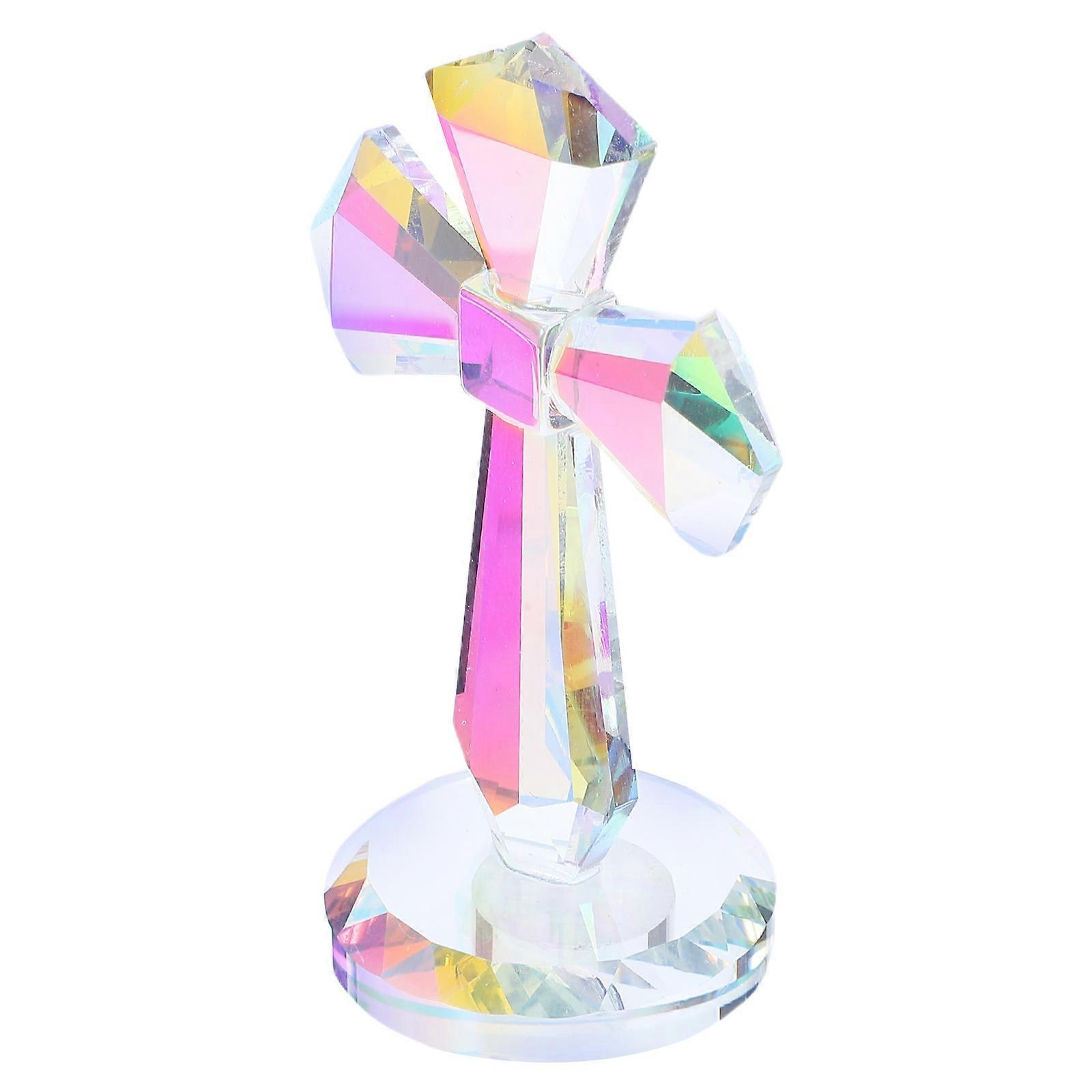 Crystal Crucifix Statue Glass Cross for Prayer 4Pcs Colorful Tabletop Ornament