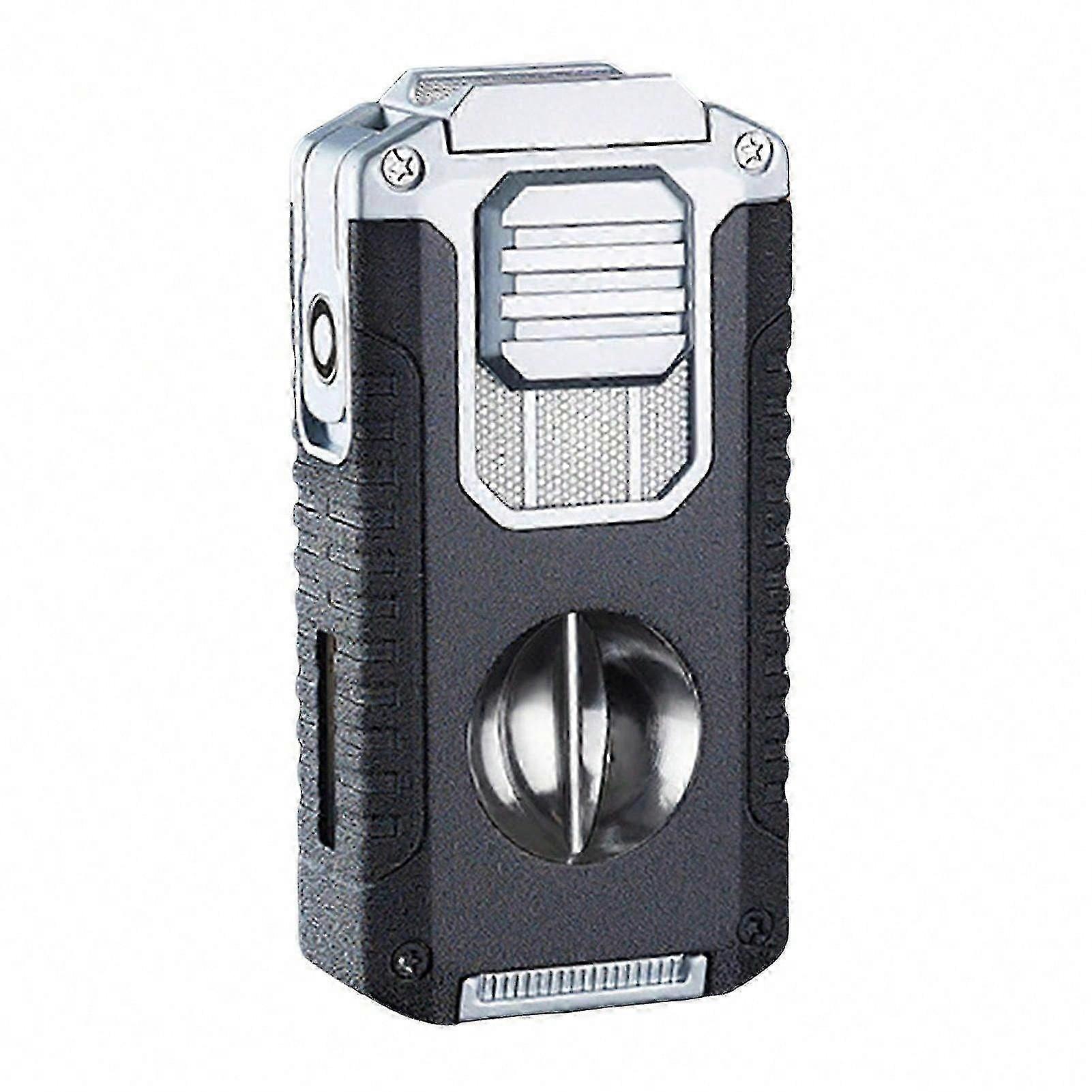 5-in-1 Refillable Butane Torch Cigar Lighter with V-Cutter, Punch & Draw Enhancer, Triple Jet Flame, Ideal Gift for Men Who Smoke