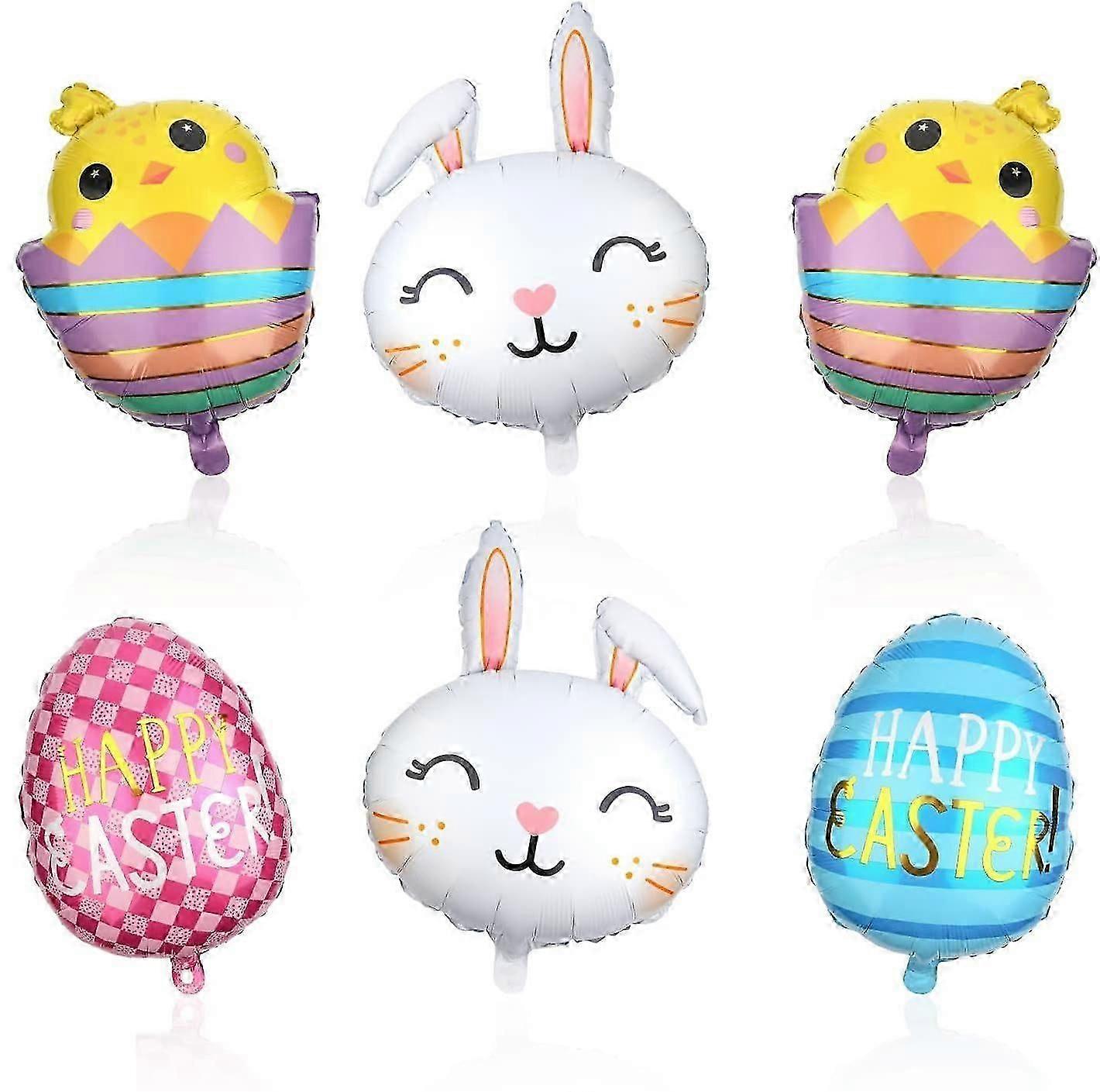 6pcs Easter Balloons, Happy Easter Egg Bunny Rabbit Chicken Balloons Large Foil Easter Balloons Decoration