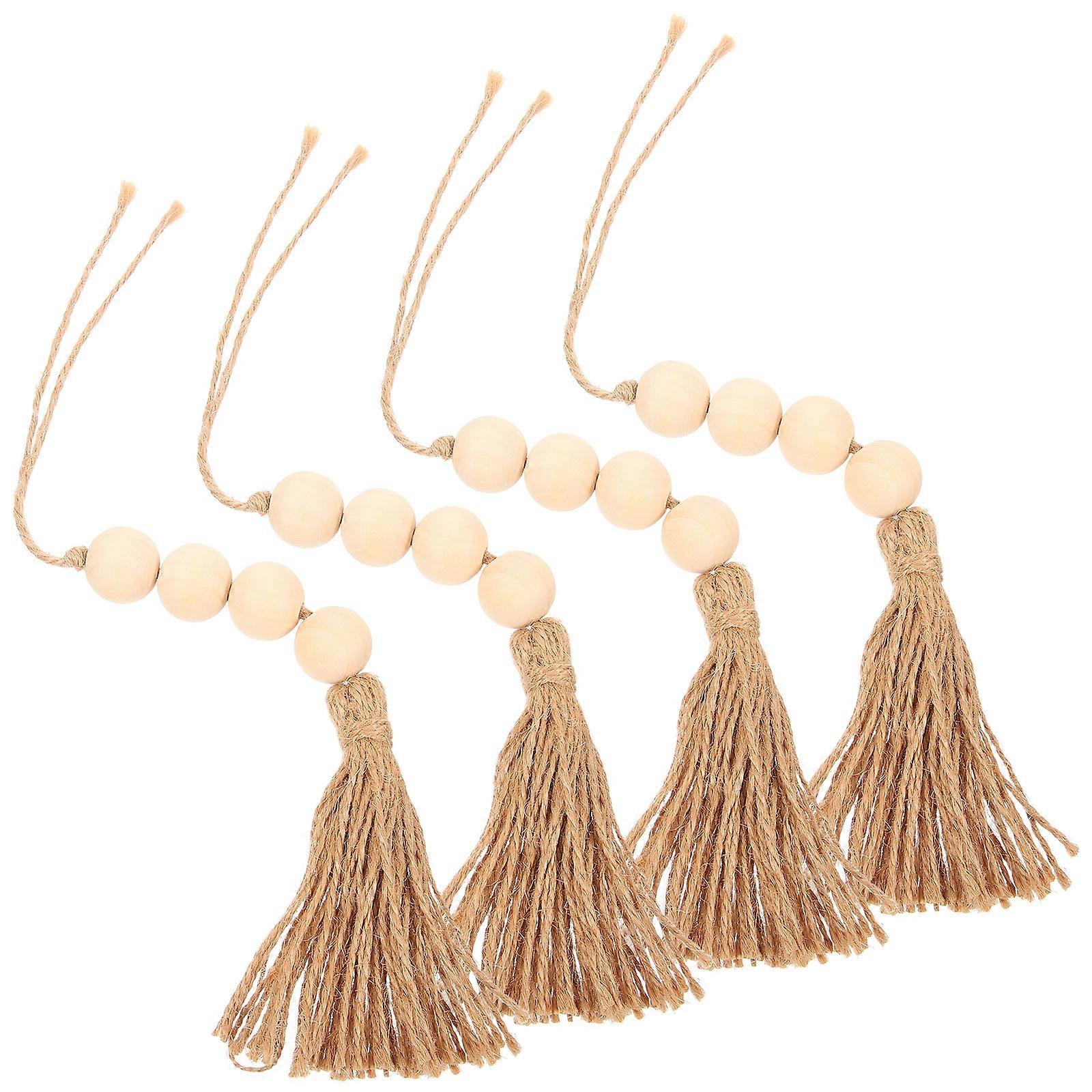 Tassel Shape Beaded Garland Rustic Style Craft Enthusiasts 27x2cm Beige DIY Decor 4Pcs