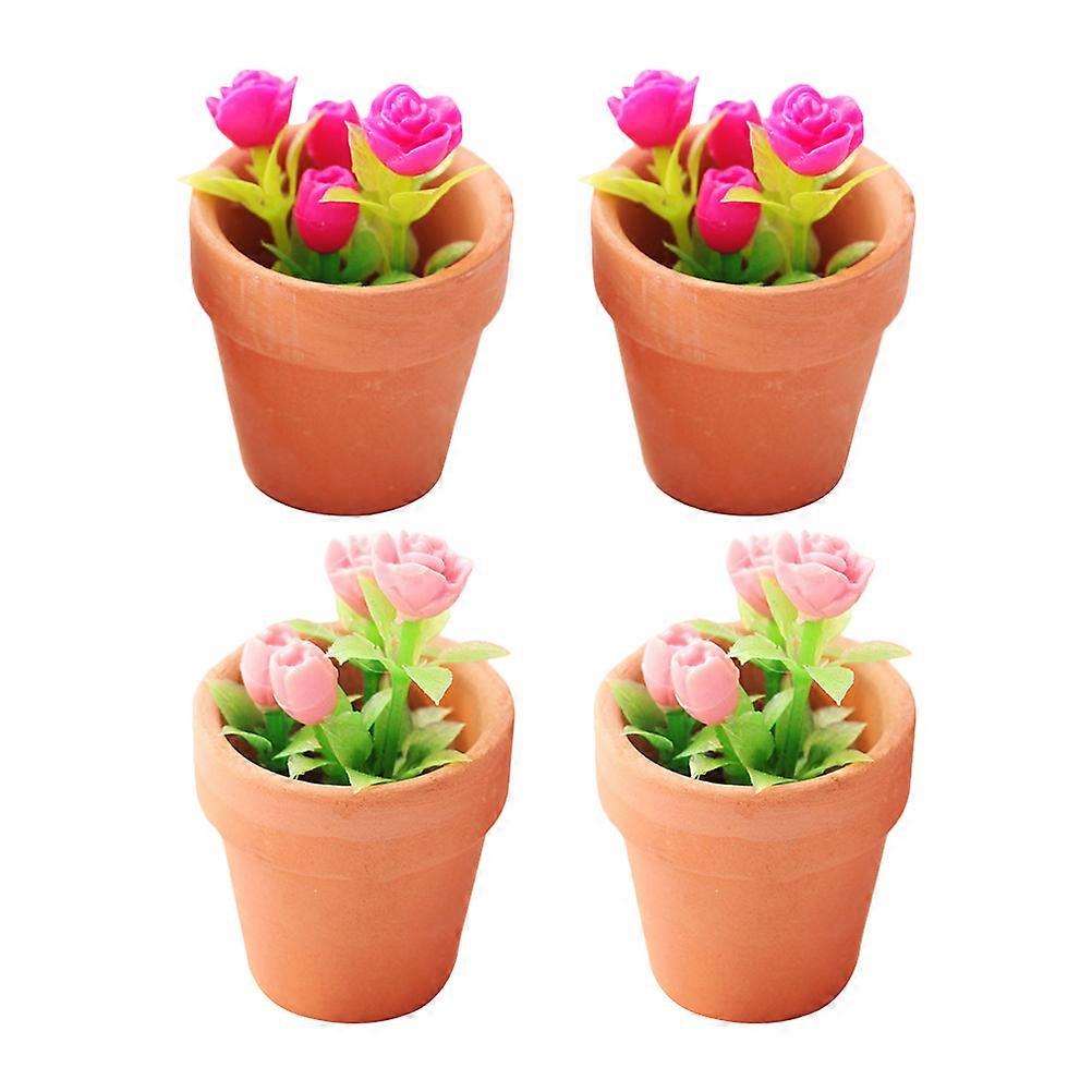 Assorted Color Miniature Potted Rose Plants for Decoration 4Pcs Set