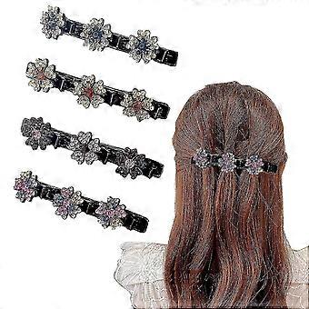 4pcs Sparkling Crystal Stone Braided Hair Clips For Women, Triple Hair Clips With Rhinestones For Sectioning