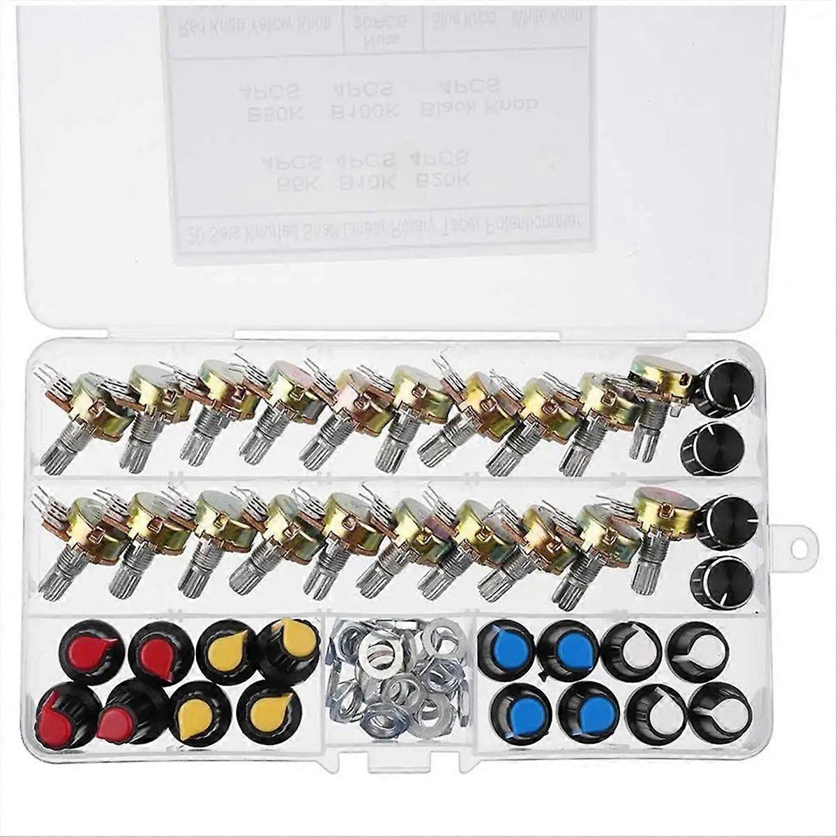 20PCS Potentiometer Kit with Knobs B5K 10K 20K 50K 100K Single Shaft