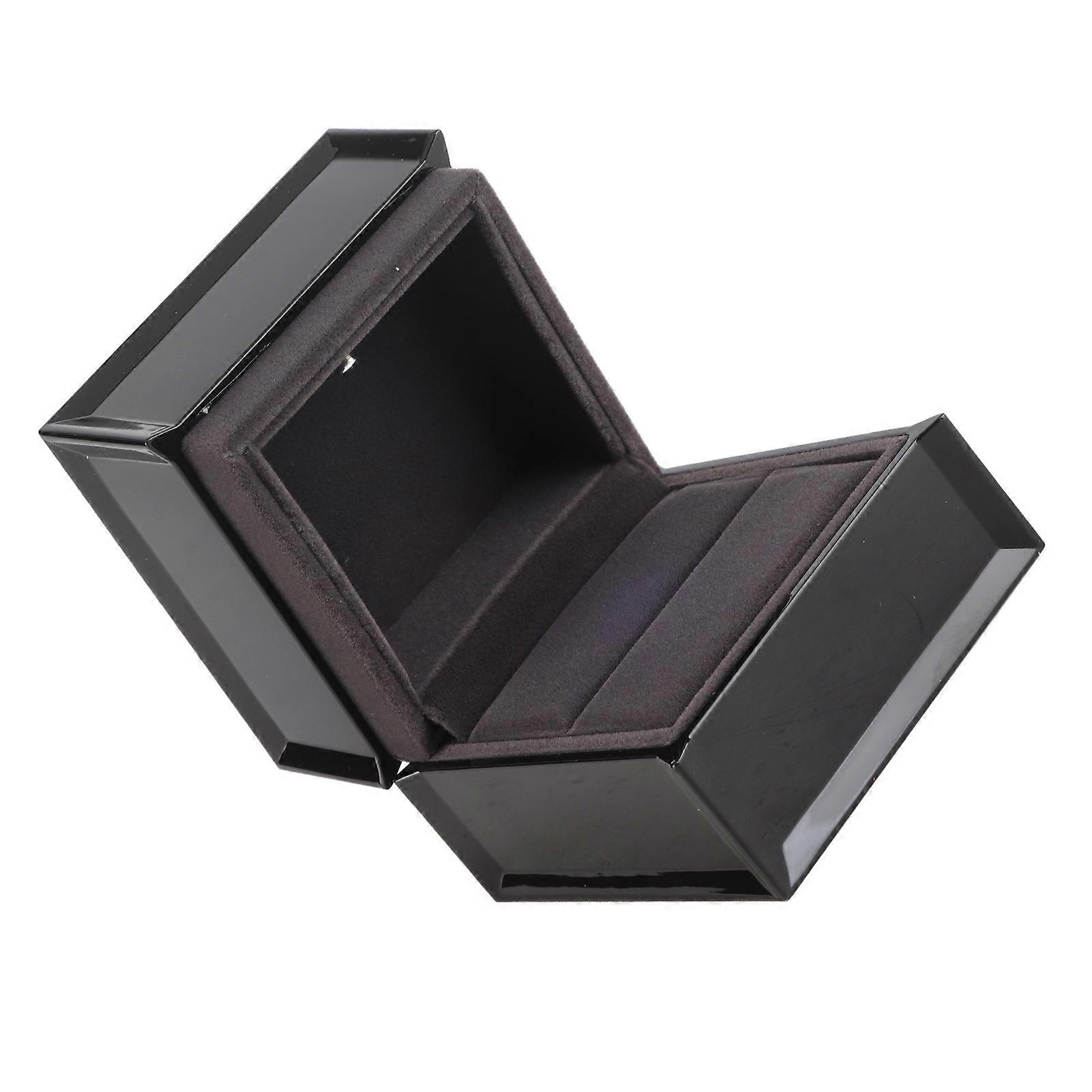 LED Black Ring Box 8x8x7cm Flocking Interior with 2x CR2016 Batteries