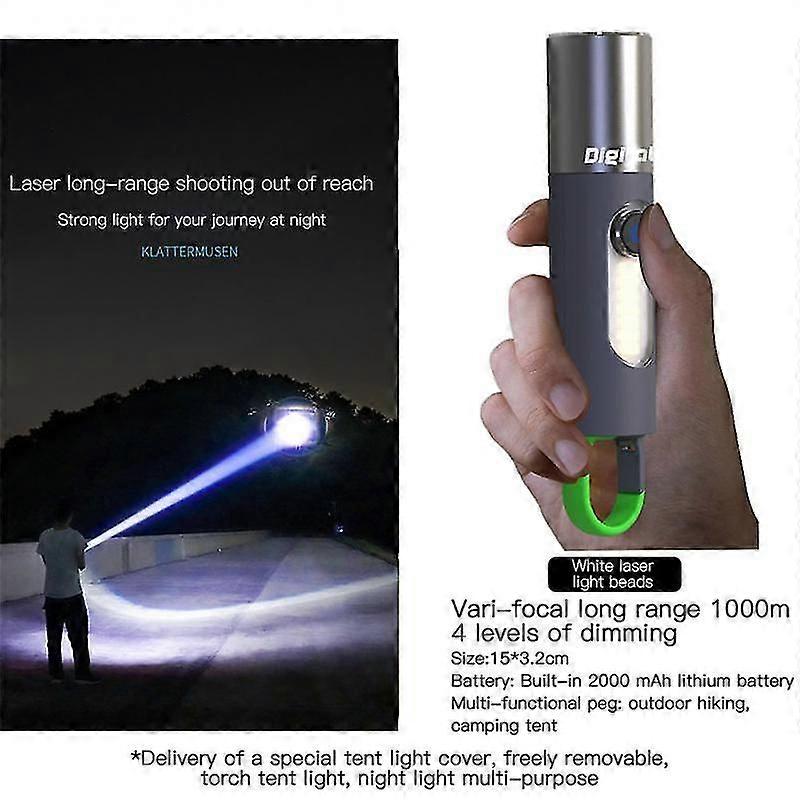 Mini Led Flashlight Rechargeable Lamp White Laser Flashlight Multi -function Climbing Hook