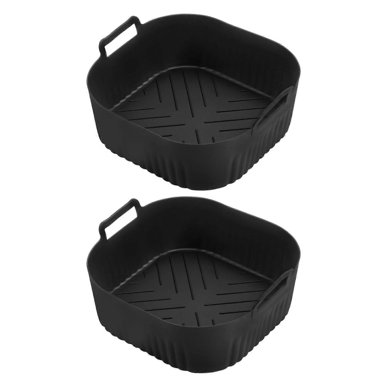 Silicone Air Frying Machine Liner 2 Pcs Set Reusable Circular Basket Liner Black