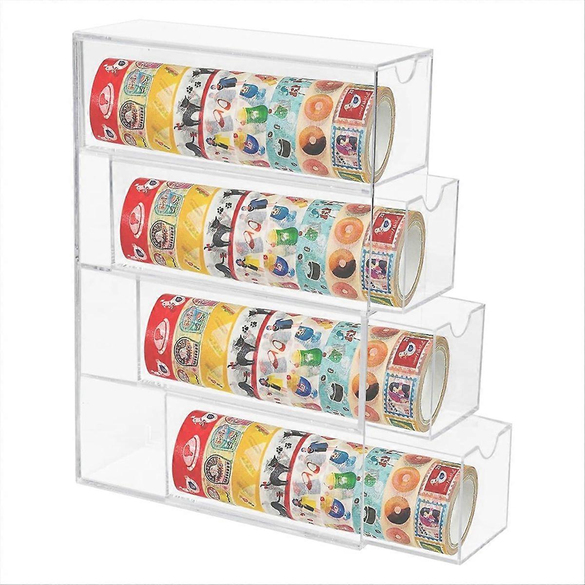 Washi Tape Organizer, 4 Drawers Stackable Plastic Washi Tape Box