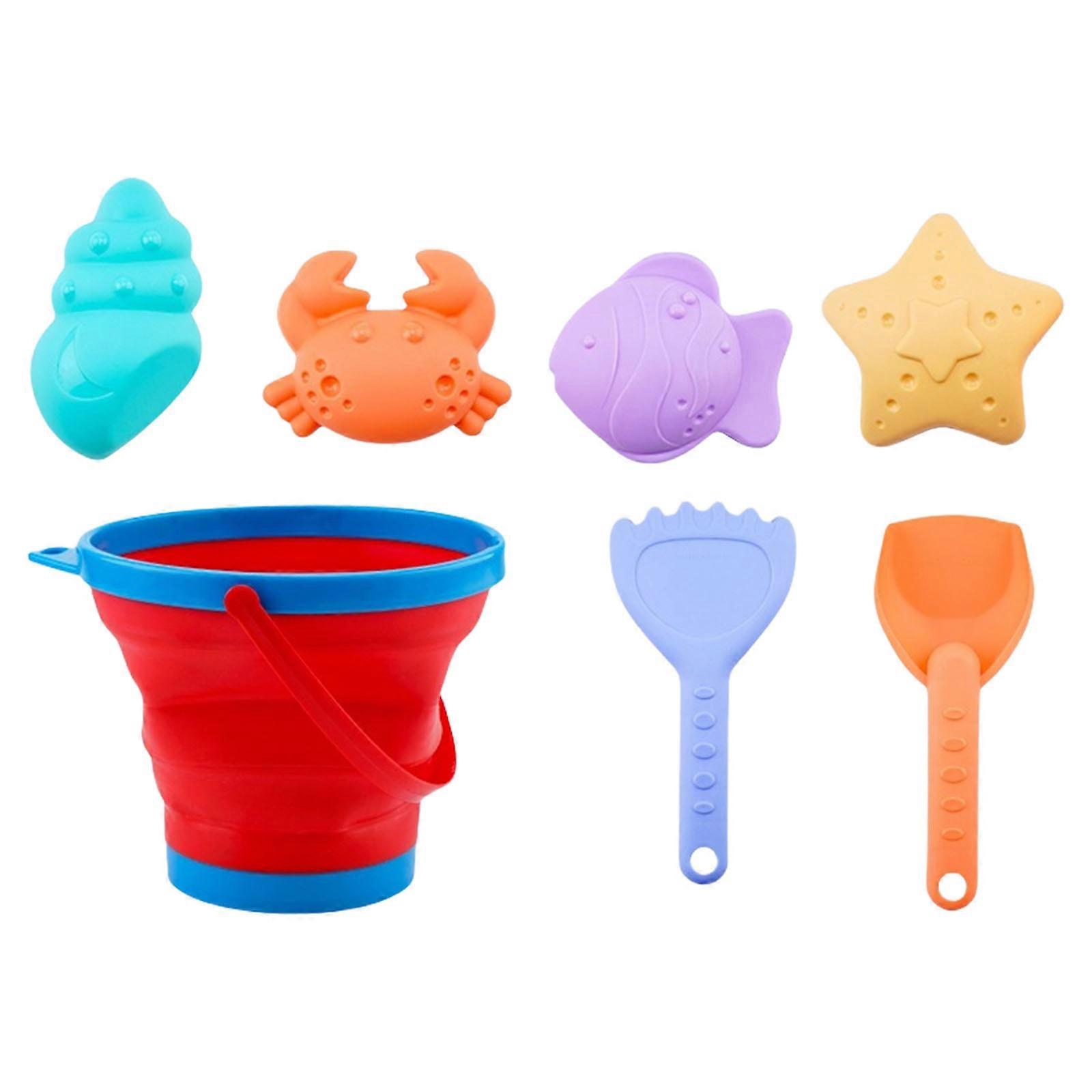 Multipurpose Children Sand Tools Foldable Bucket With Spade For Outdoor Beach Water Play Activities  Red and blue