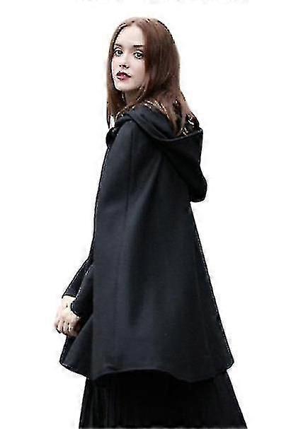 カジュアルフード付きケープコート、ファッションルーズソリッドウィンタークロークアウターウェア