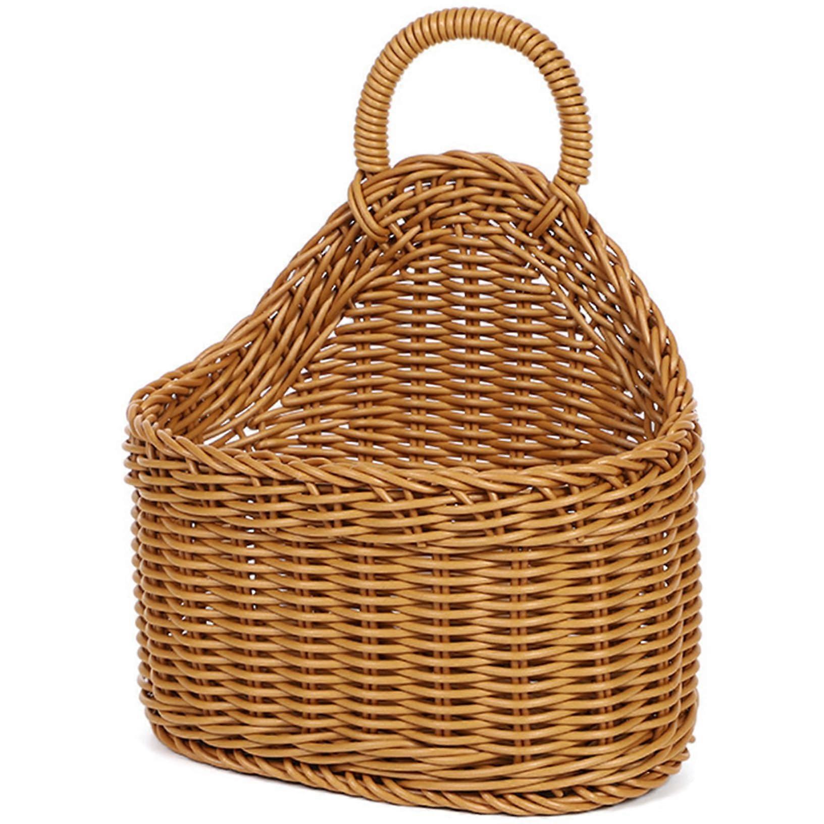 Hanging Baskets With Handle Woven Wicker Oval Wall Hanging Small For Home Office Organization