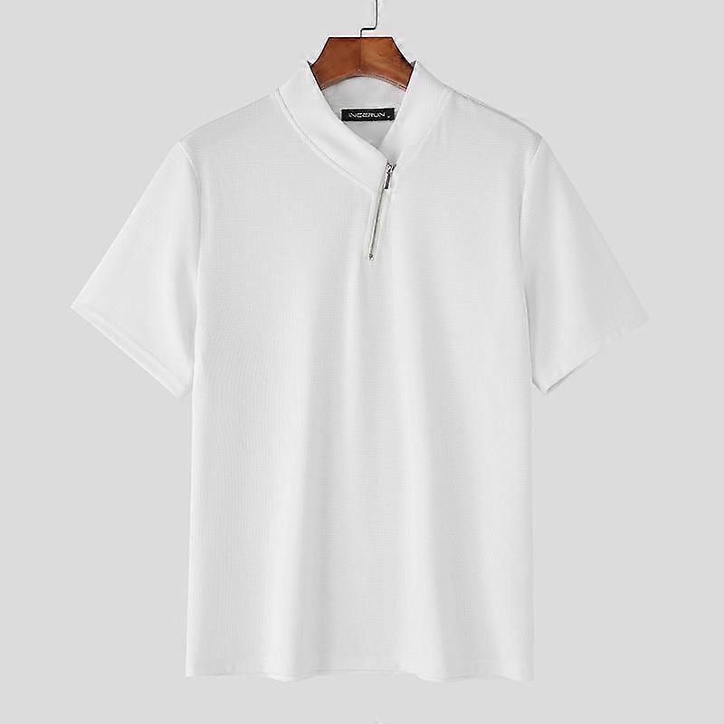 INCERUN Summer Men Short Sleeves Texture Solid Color Tops T-shirts