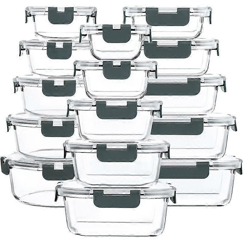 30 count Glass  Storage Containers with Snap Locking ,Glass eal Prep Containers Set - Airtight Lunch Containers, icrowave, Oven, Freezer and