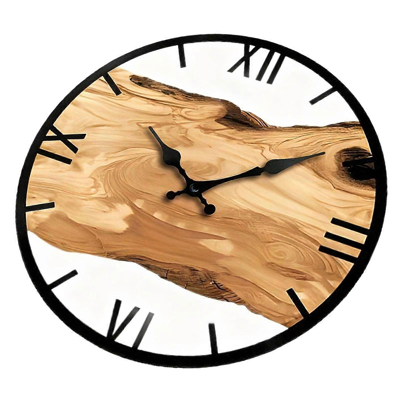 Practical Contemporary Wood Wall Clock with Metal Texture Quiet Movements Easy Mounting Easy Installation Creative Clock  C
