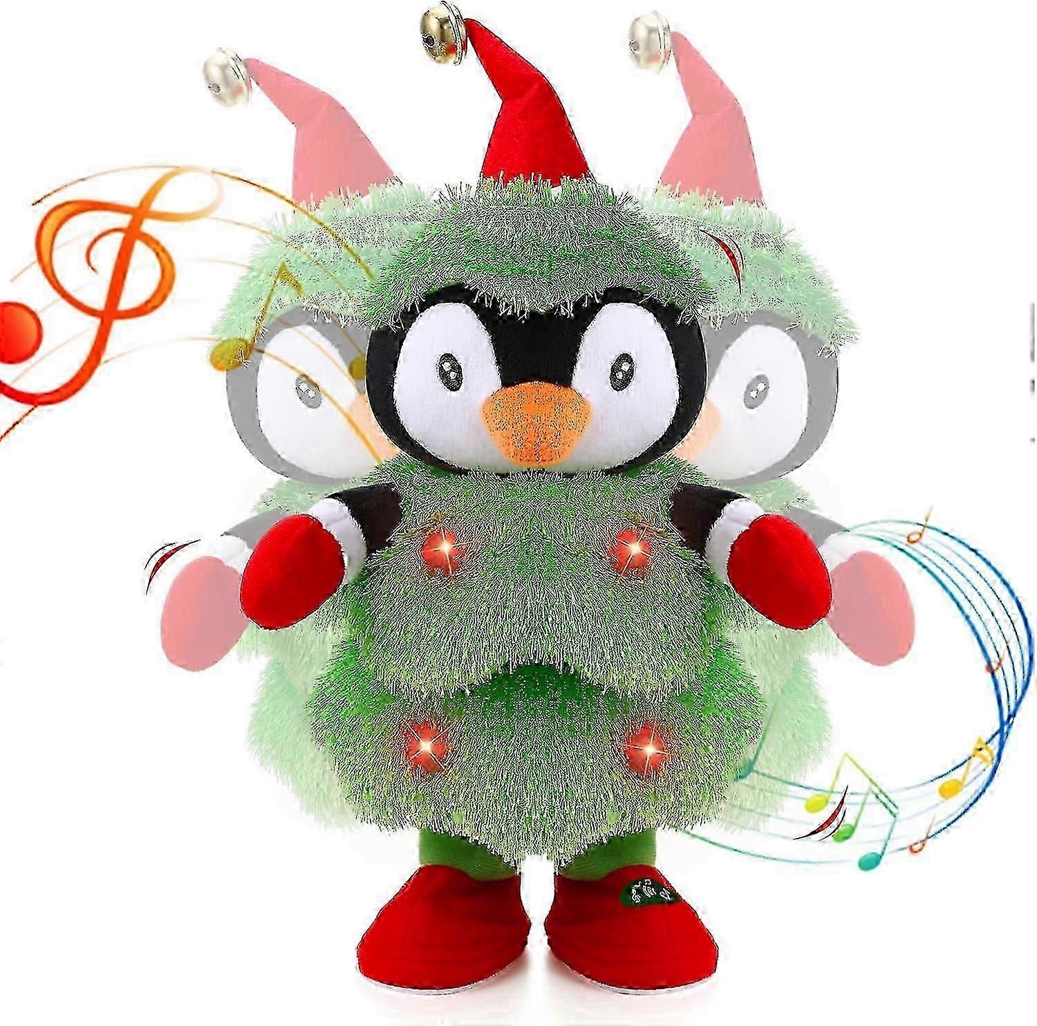 LED Musical Christmas Tree Penguin Stuffed Animal Repeats What You Say Light up Soft Plush Toy Singing Dancing Talking Record Mimicking Twisting Inter