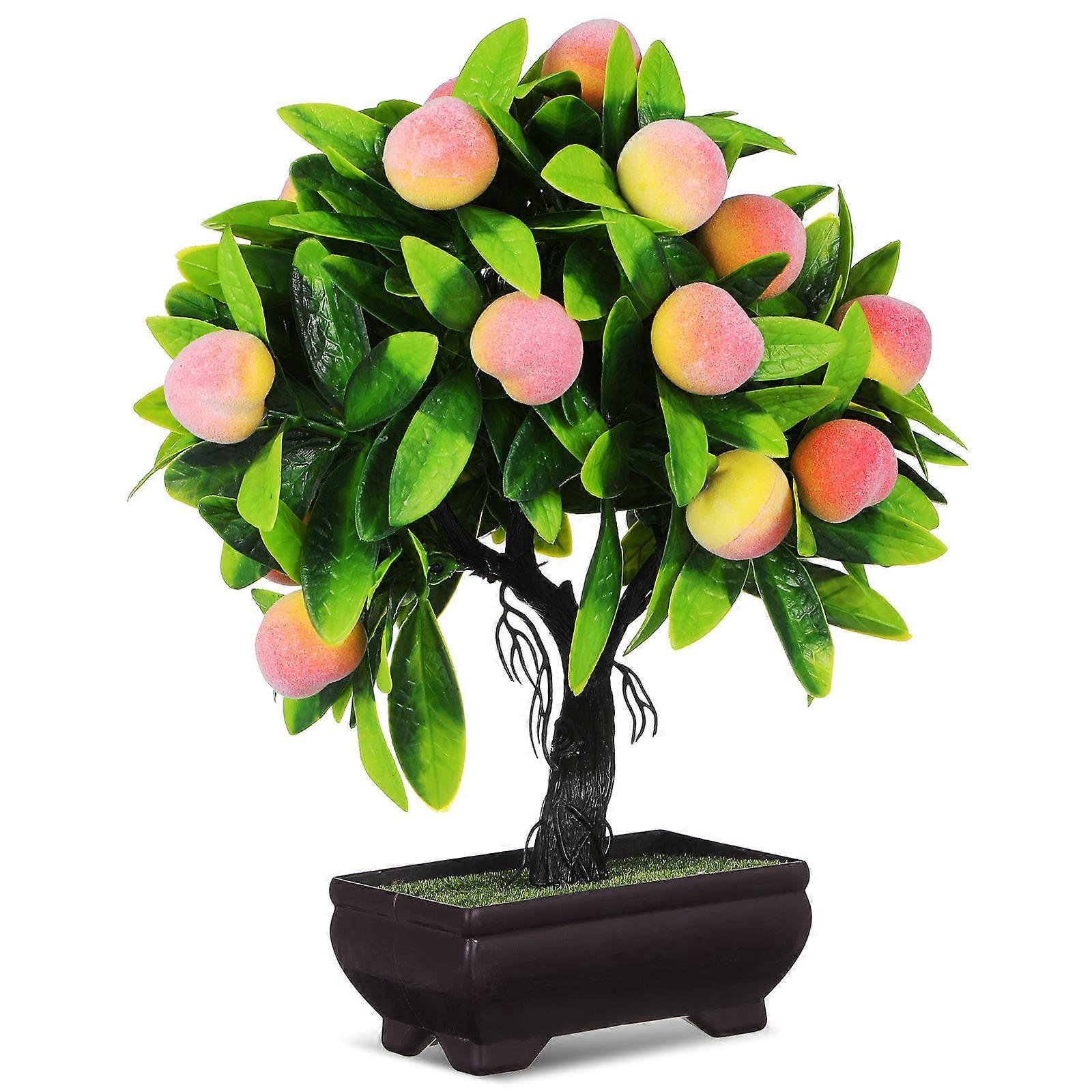 Miniature Trees for Crafts: Artificial Peach Bonsai Tree Design for Aesthetic Spaces Home Office 25cm Height Natural Style 1Pcs