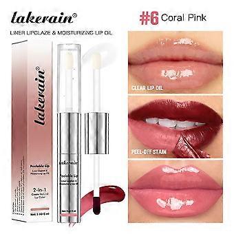 2-i-1 Dual-End Peel-Off Lipgloss & Flydende Læbestift - Fugtgivende Læbeolie, Langtidsholdbar Ikke-klæbrig Læbestift til Kvinder Daglig Brug (Orange)