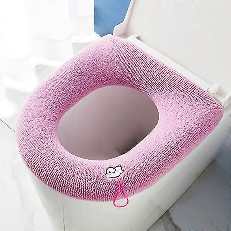 Toilet Seat Cover Cushion Pad – Thickened Soft Stretchable Plush Mat with Handle Lid, Washable Universal Fit for Oval Seats (Pink)