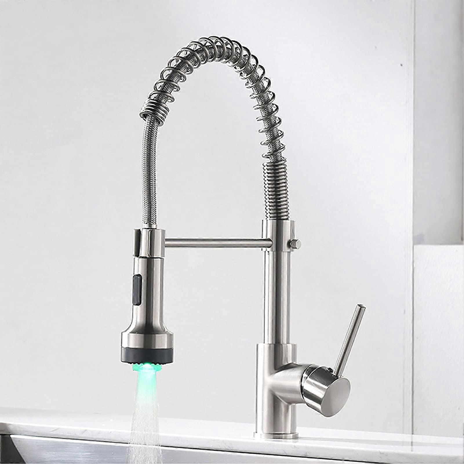 Pull Down Kitchen Faucet with LED Light Single Handle Brass Mixer Tap Brushed Black Finish