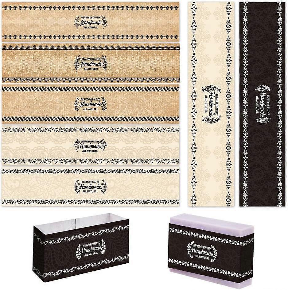 90PCS Wrap Paper Tape 9 Style Lace Soap Wrappers Rectangle Crafts Wrapper Sleeves Covers Vertical Tags for Handmade Soap Lotion Bars Bath Gift Wrappin