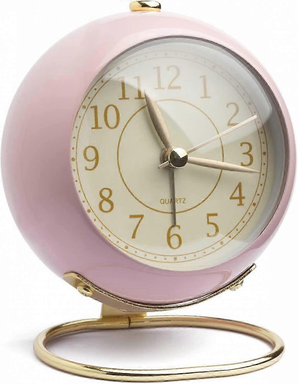 Clock Small desk clock for table, vintage analog retro non-ticking alarm clock, modern gold clock for bedroom bedside table