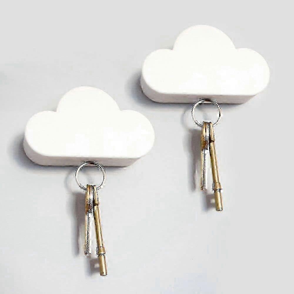 2 Pack Adhesive Key Hanger Organizer Magnetic Key Holders White Cloud Key Ring Keychains Hooks Racks 4 Strong Magnets Decorative Wdi M