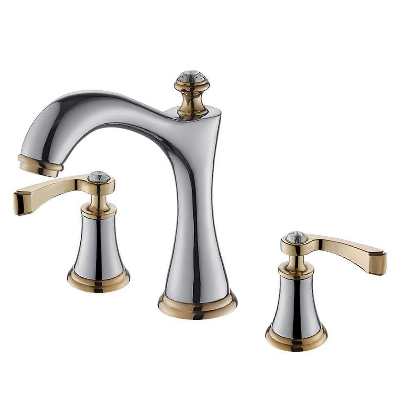 Basin Mixer Faucet 3 Hole Brass with Double Handles for Hot and Cold Water Chrome Finish