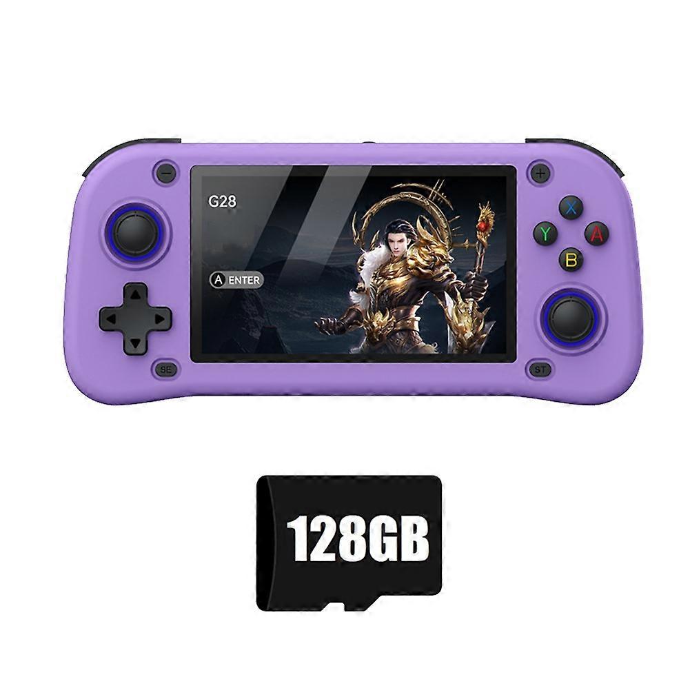 G28 console de jeux vidéo portable rétro 128G 4,3 pouces écran HD Linux Game Player prend en charge 20+ émulateurs violet