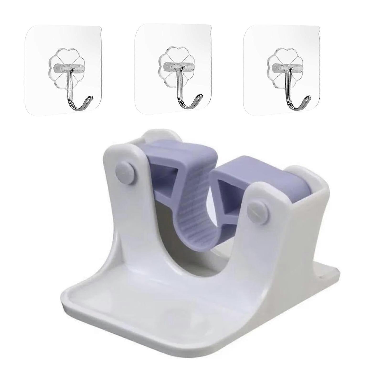 4Piece Wall Mounted Broom and Mop Holder with Adhesive Hooks, NoDrill SpaceSaving Organizer