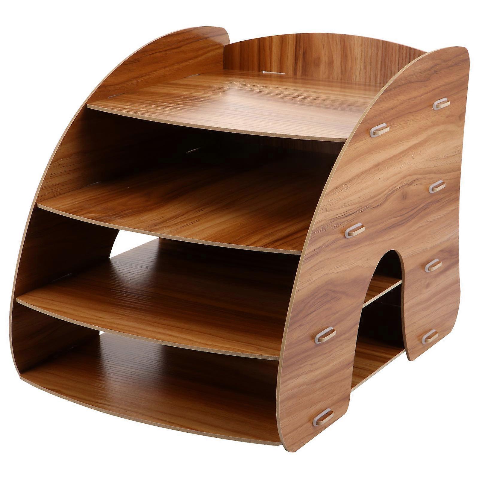 Wooden Desk File Organizer for Multi-Layer Storage Rack