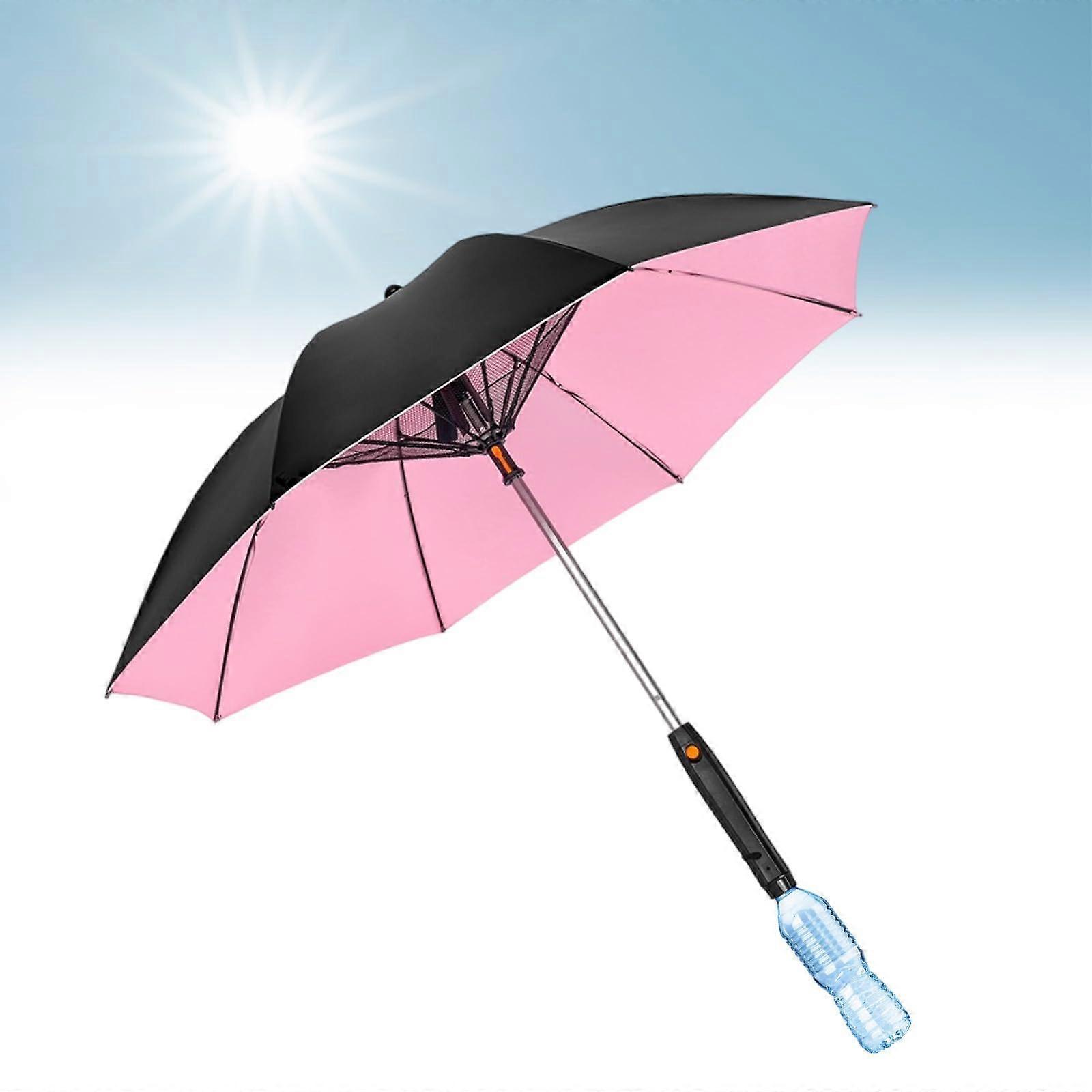 Portable Fan Umbrella with UV Protection, 3 in 1 Cooling Mist, Battery Powered for Outdoor Use Sand Pink