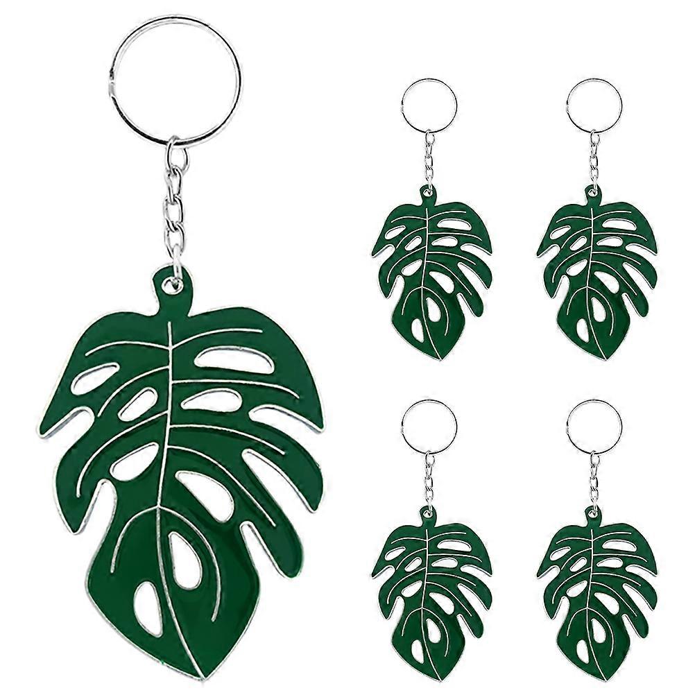 5Pcs Monstera Leaf Keychain for Keys Green Tropical Leaf Keyring Set