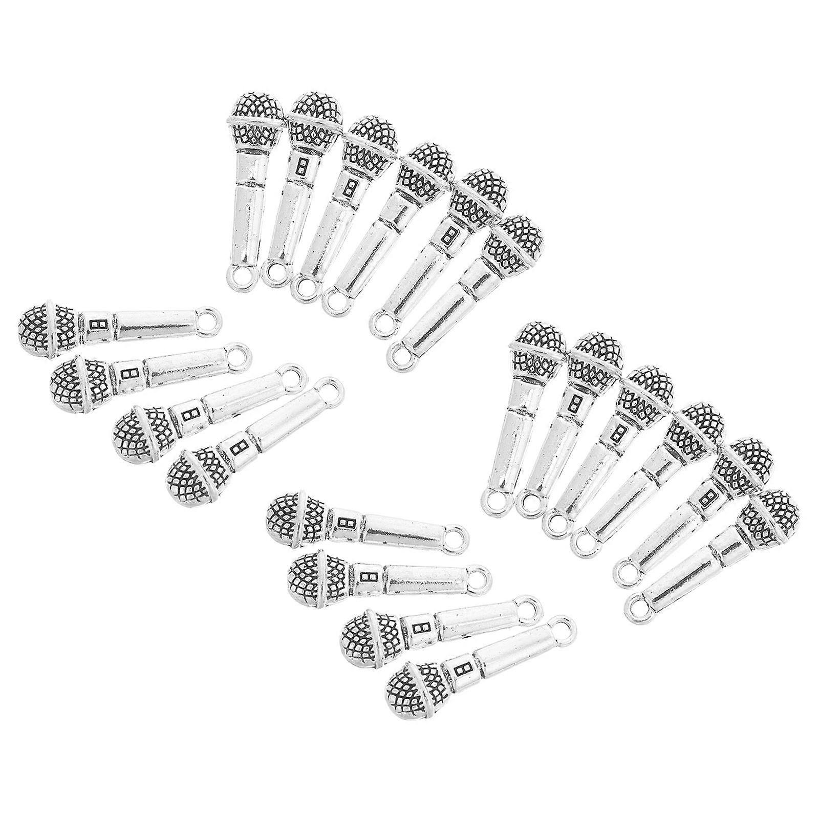 Silver Microphone Charm Alloy Pendant for DIY Crafting 20Pcs Pack