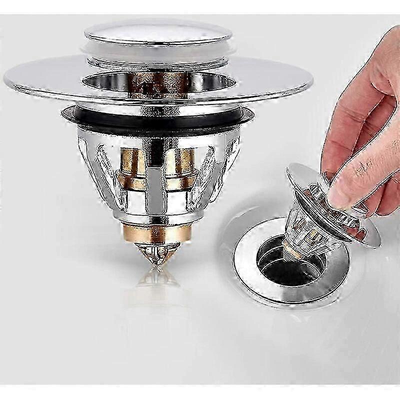 Washbasin Waste-Universal Automatic Pop Up Waste Washbasin Drain Gasket Stainless Steel Waste without Overflow Valve Basin Waste 1 piece