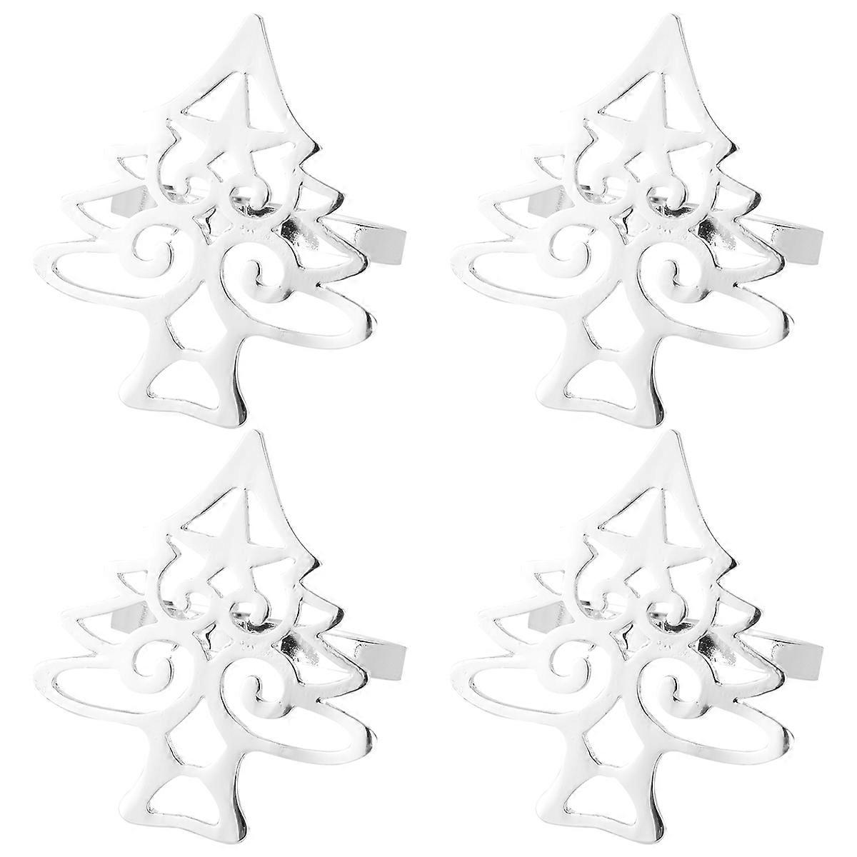 Alloy Napkin Buckles Christmas Tree Shape for Dinner 8Pcs Silver
