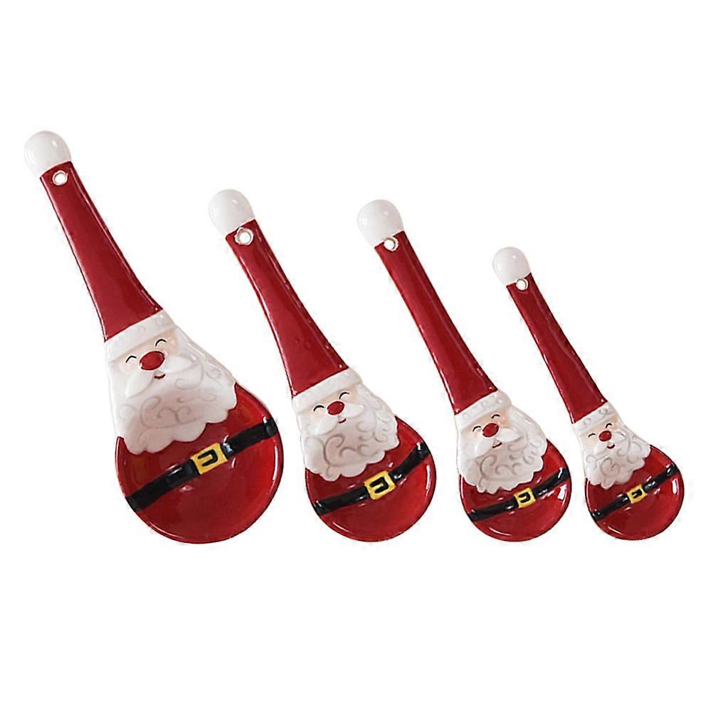 Santa Claus Themed Ceramic Measuring Spoons Set for Kitchen Use 1Set Red