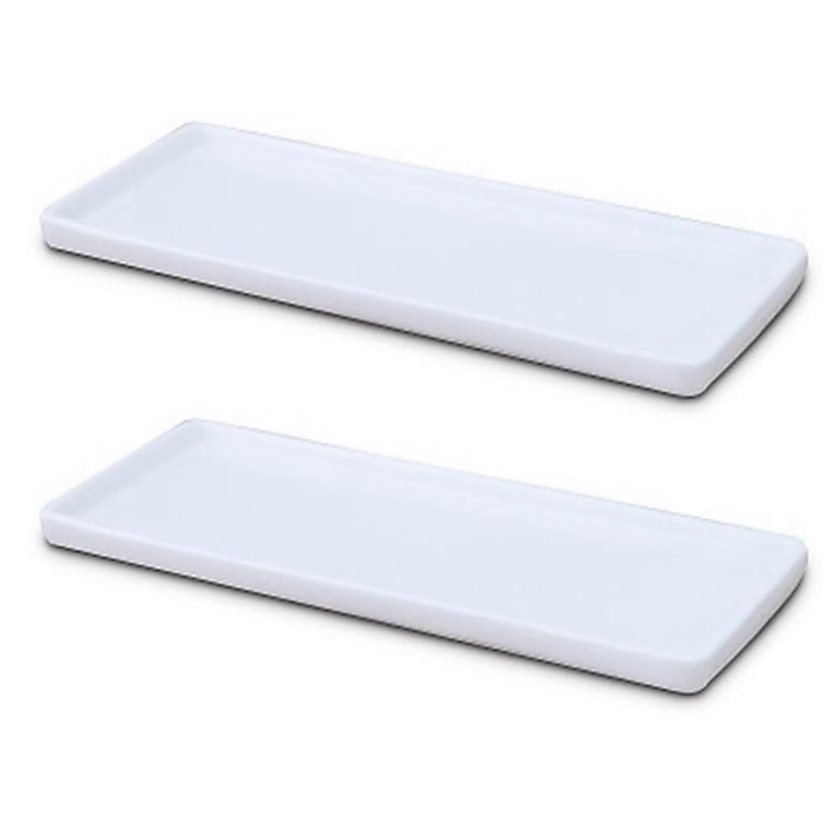 2 Pack White Porcelain Rectangular Ceramic Tray for Bathroom Counter Mouthwash Cup Storage