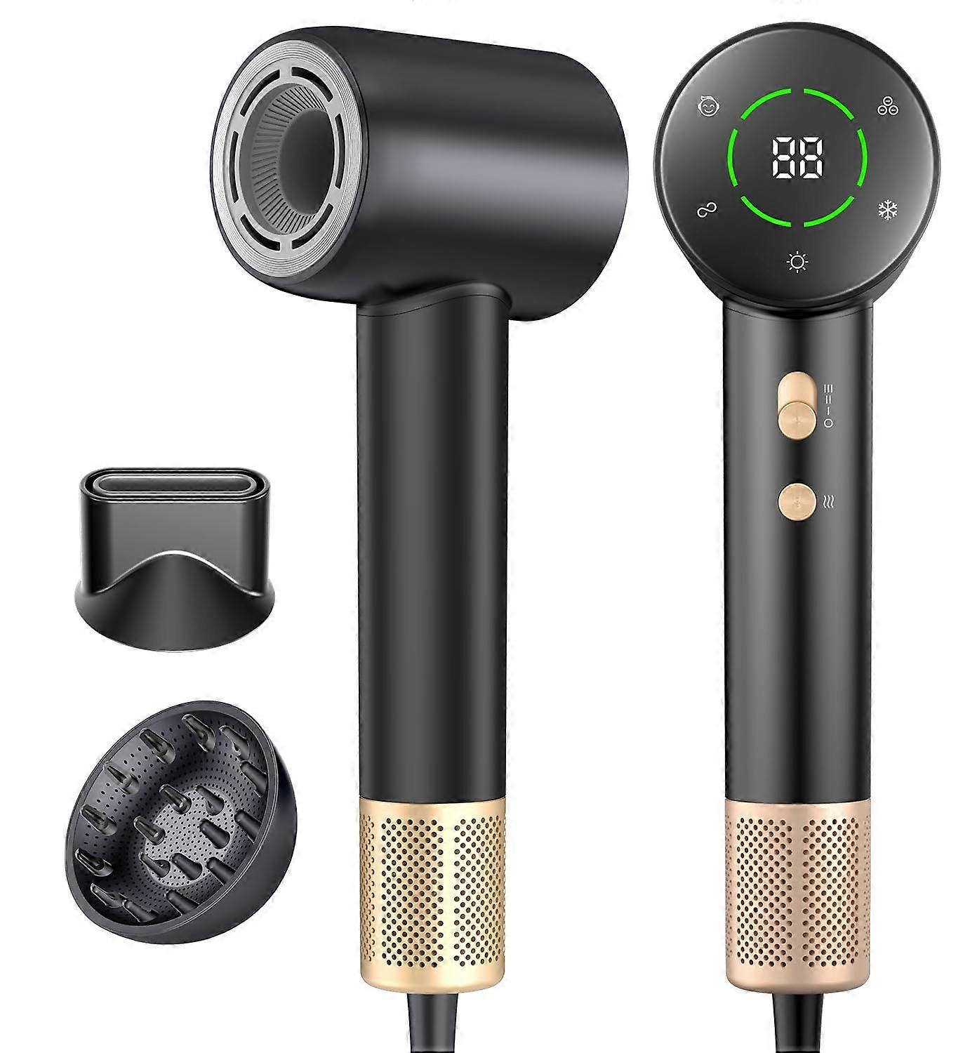 Professional Ionic Hair Dryer with Brushless Motor, Fast Drying, Low Noise, Magnetic Diffuser, Black