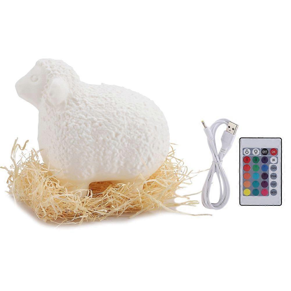 3D Print Sheep RGB 16 Multiple Colors USB Charging Night Light Remote Control Lamp (20cm)