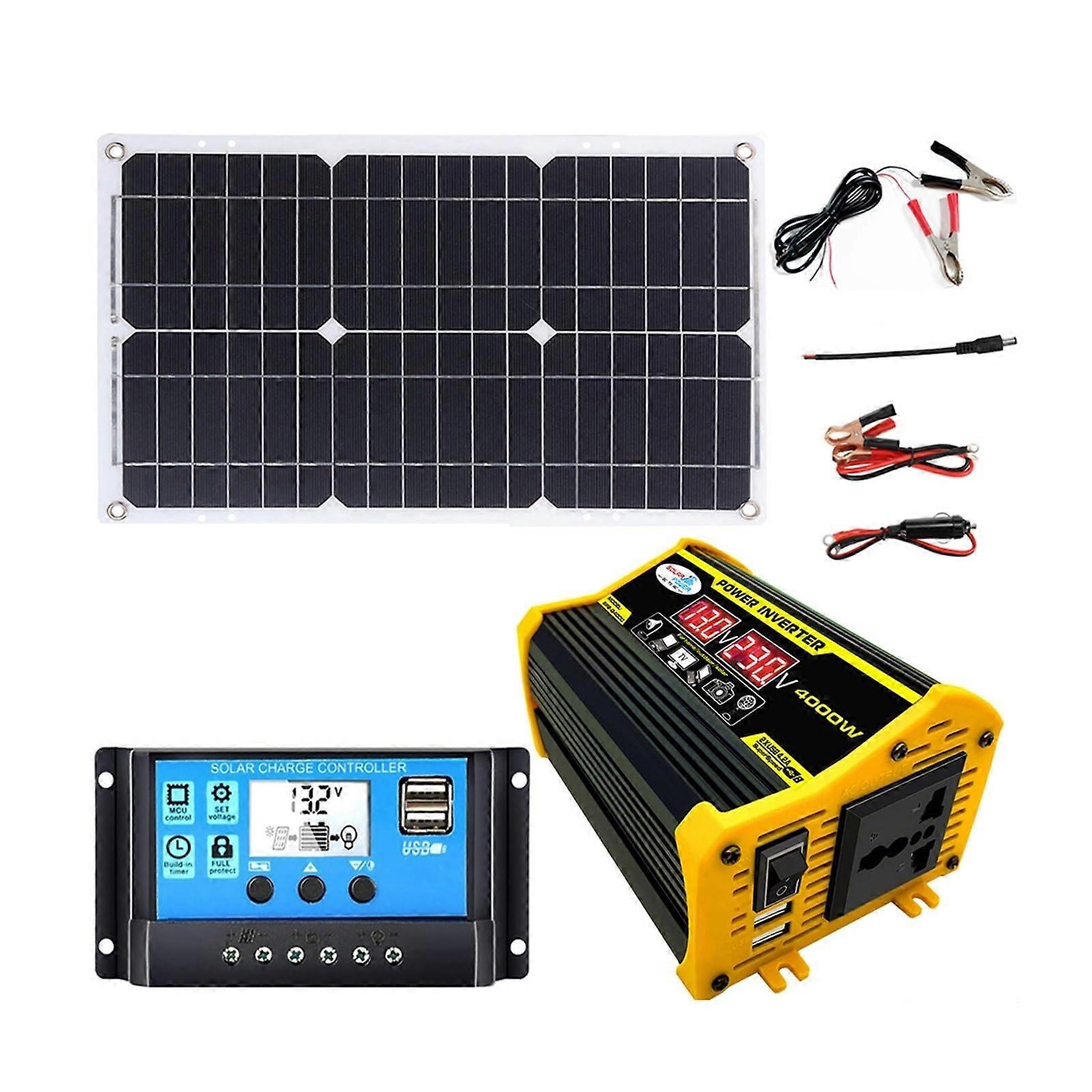4000W Solar Power Inverter Kit 12V to 110V/220V with 30A Controller and Panel for Home RV Backup