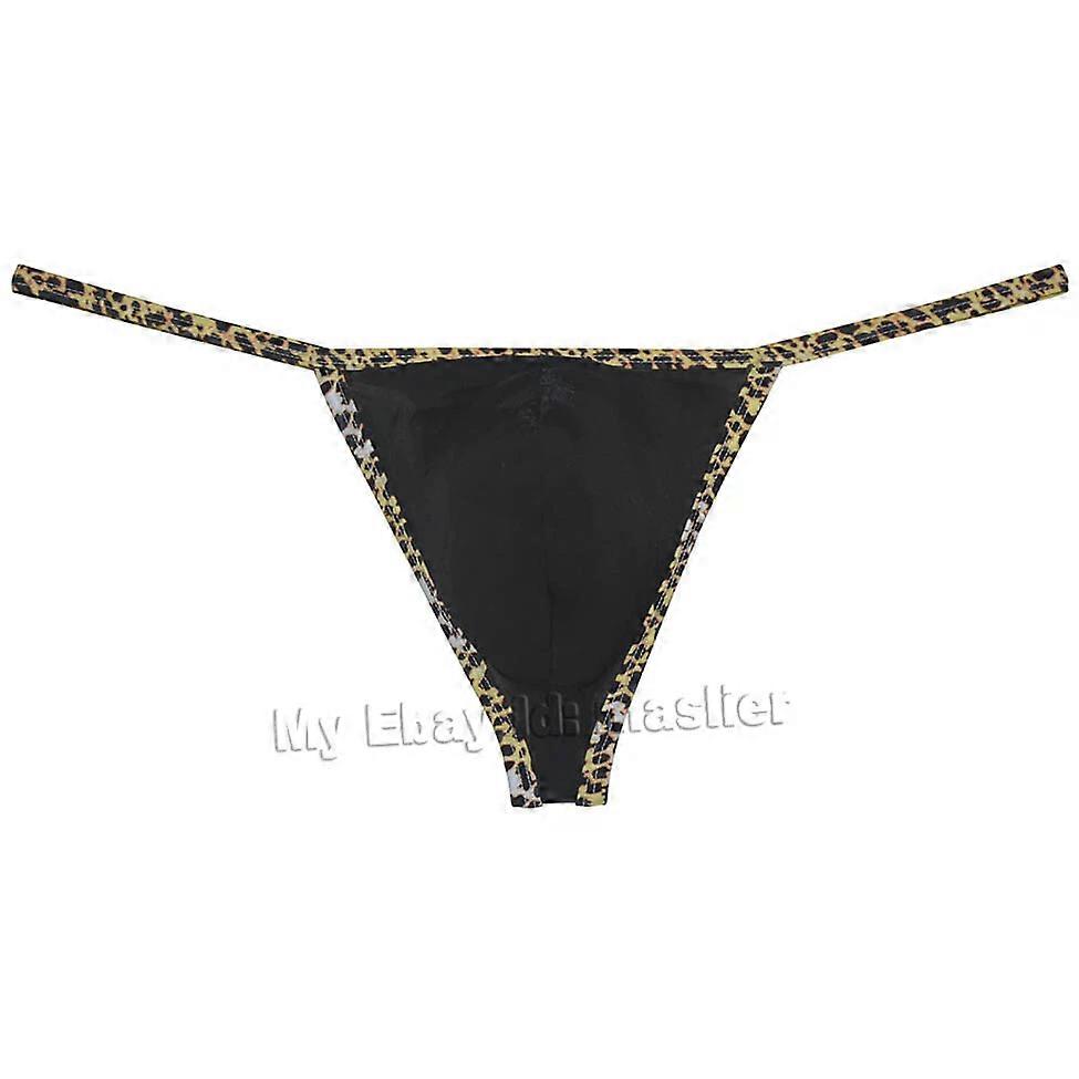Men's Ice Silk Leopard Bordered Posing Briefs Stretchy Underwear String