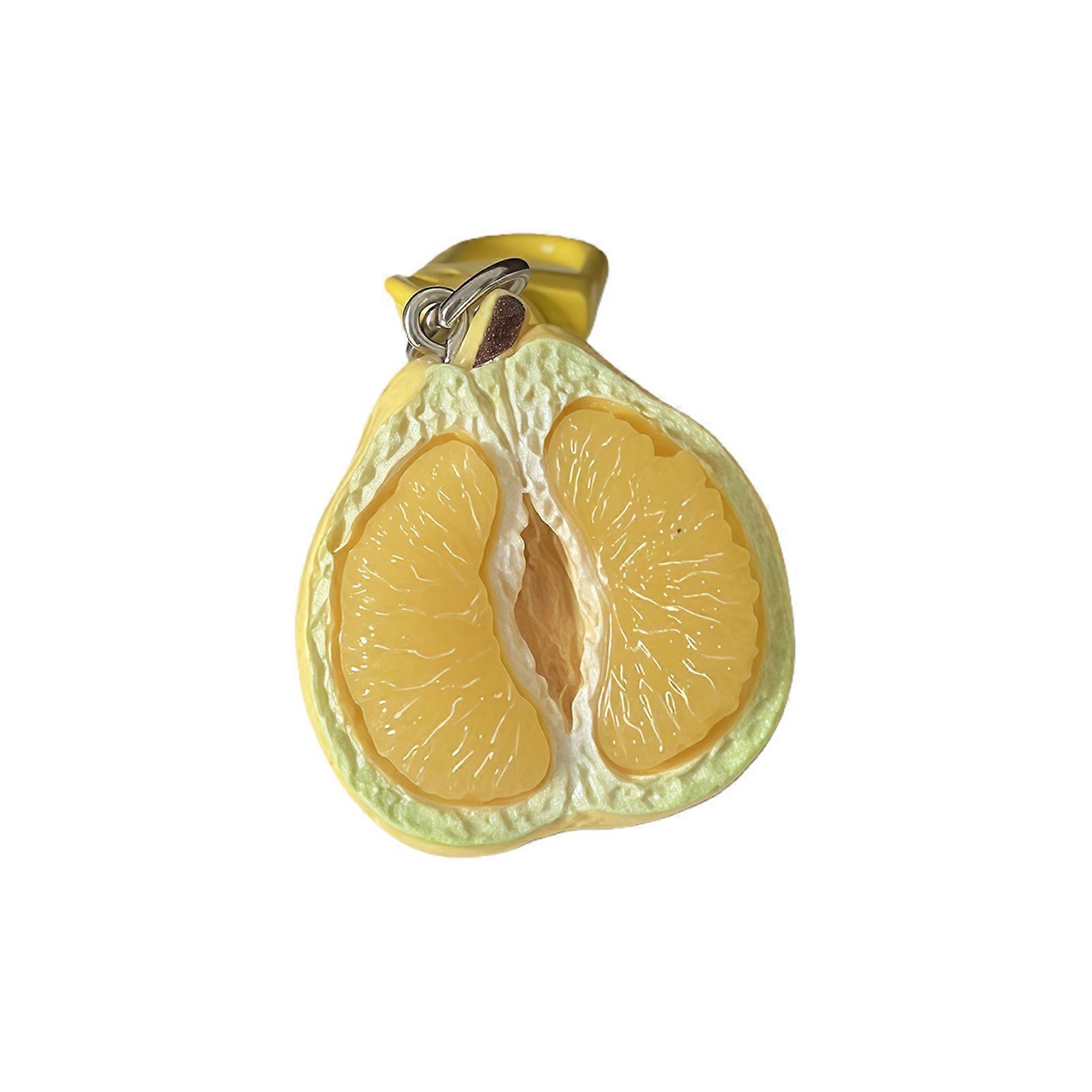 Miniature Food Art Grapefruit Keychain Toy With Realistic Appearance Keyring Decoration Pomelo Shaped Key Holder  Yellow