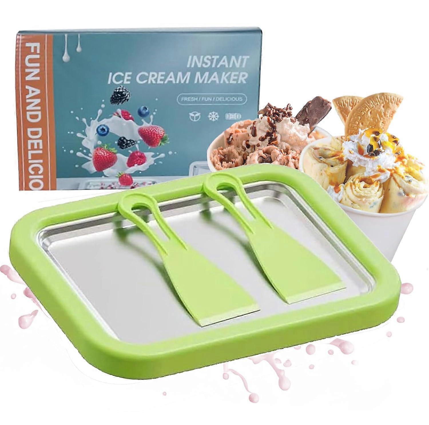 Rolled Ice Cream Maker Kit, Instant Freezing Stainless Steel Tray with 2 Scrapers, Green