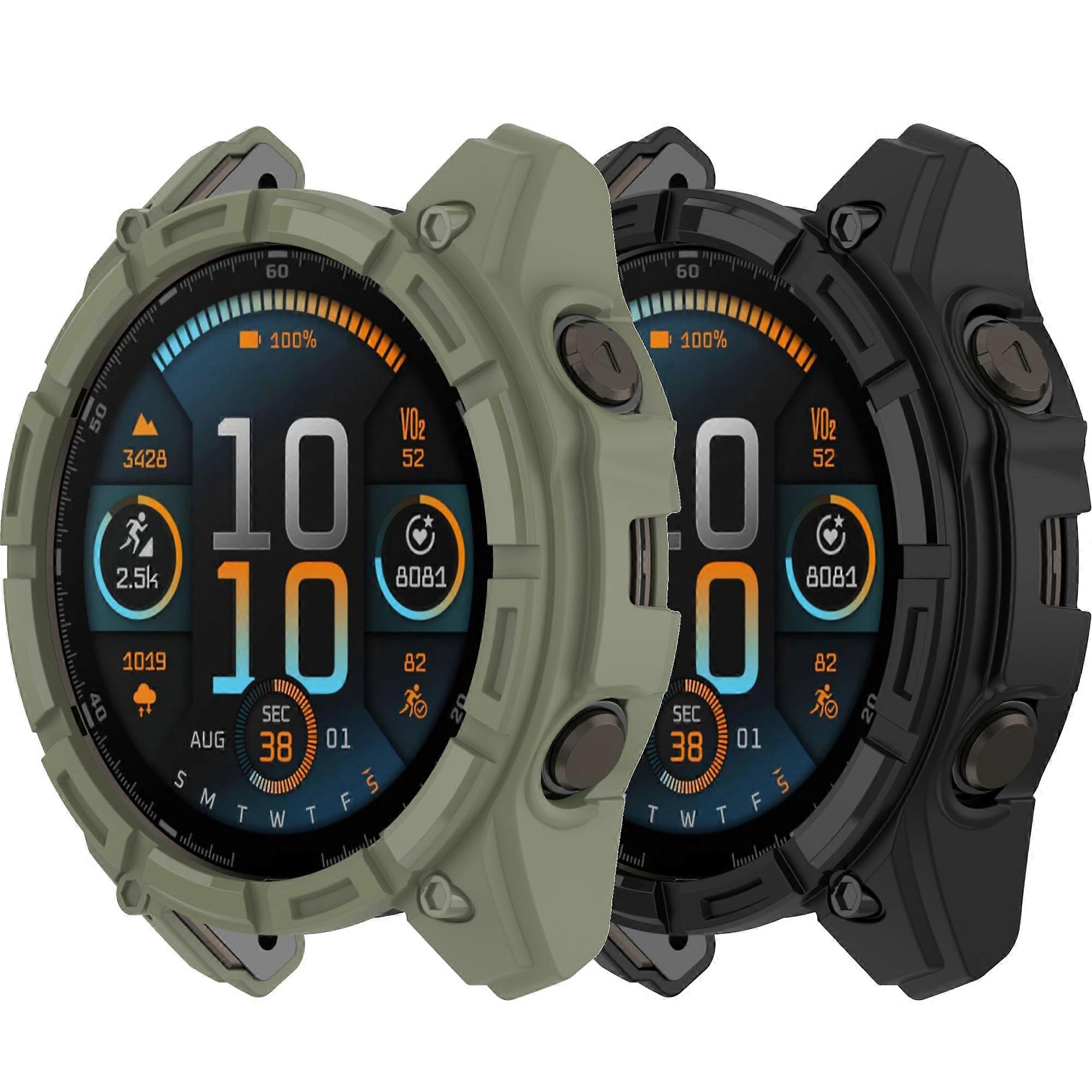 Case for Garmin Enduro3 2 Pack Rugged TPU Shockproof Watch Protector with Full Screen Protection Black and Army Green