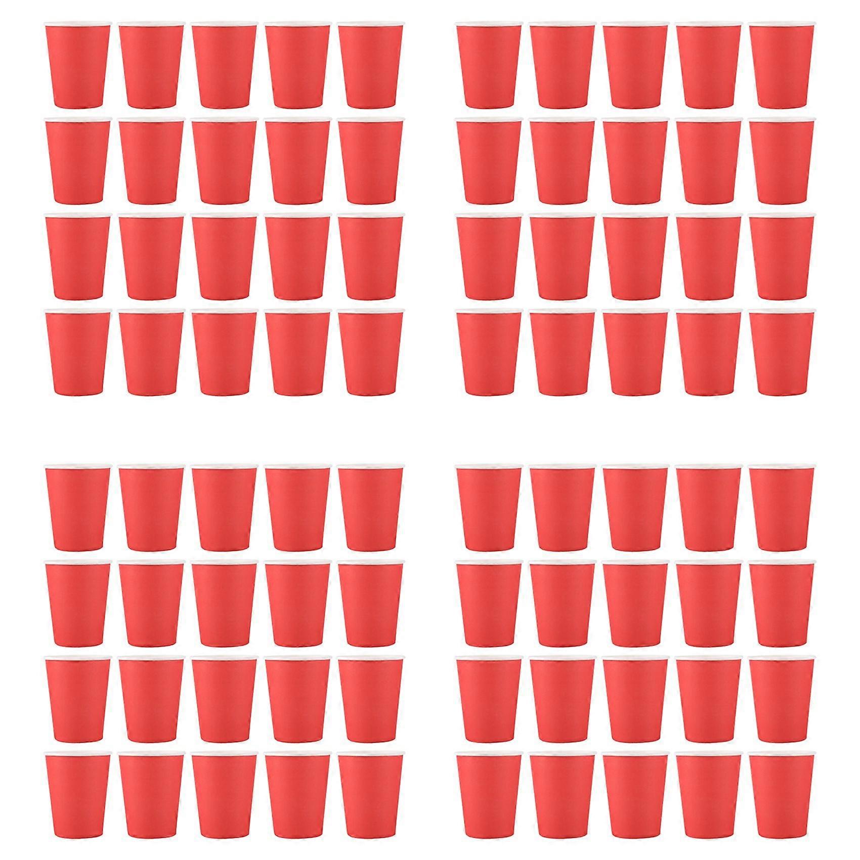 80 Paper Cups (9oz) - Plain Solid Colours Birthday Party Tableware Catering(Red)