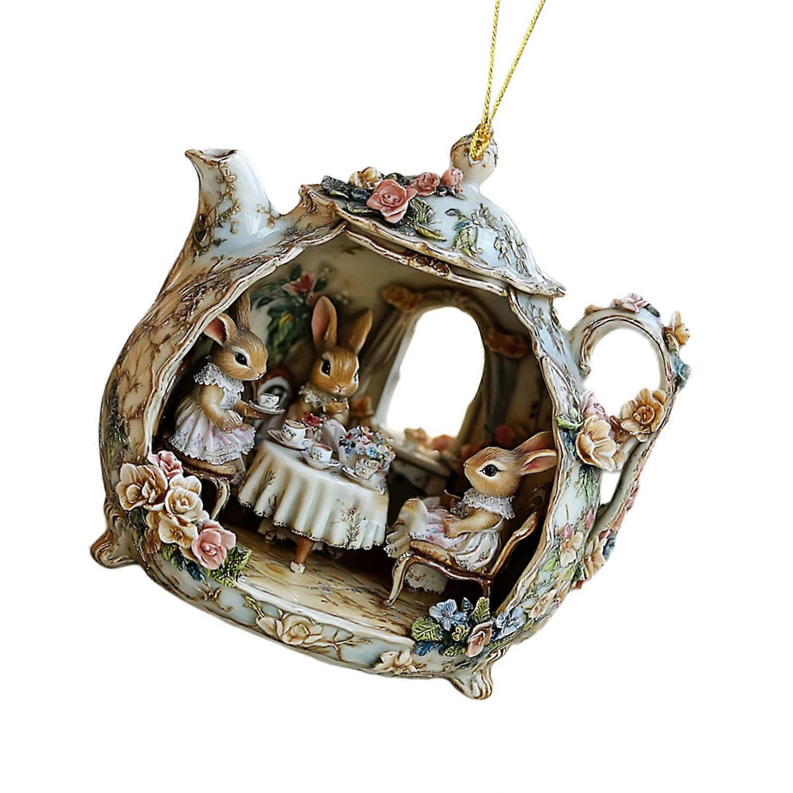 Creative Rabbit In Cup Automotive Charm Hanging Decoration Shatterproof Acrylic Ornament Multi Purpose Use Multicolor