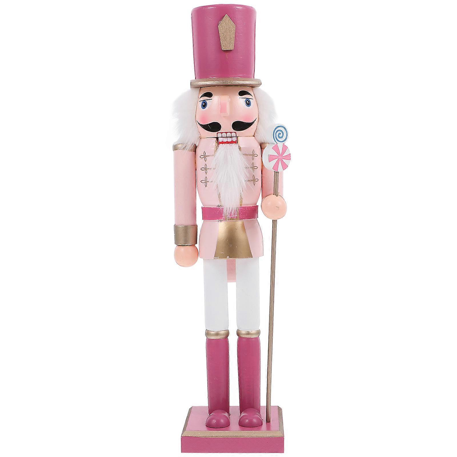 Wooden Nutcracker Ornament for Decoration Pink Decorative Nutcracker Figurine